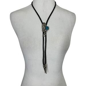 Western Native American Indian Drummer Bolo Tie Silver Turquoise Black Rodeo